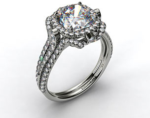 18K While Gold Split Shank Pave Halo with Pave Diamond Details